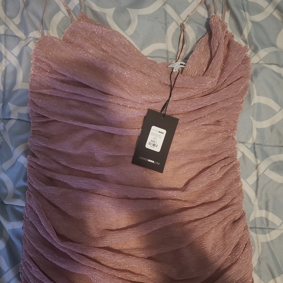 NEW Dazzle Me Metallic Ruched Mini Dress -Mauve - Picture 4 of 7
